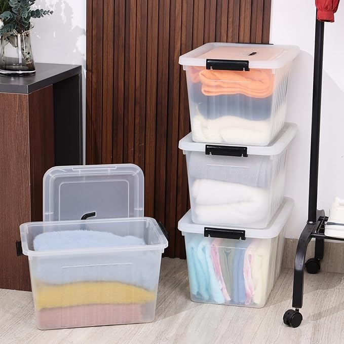 Zopnny 25 Quart Clear Storage Bin with Handle, Plastic Storage Latch Box with Lid, 4 Pack