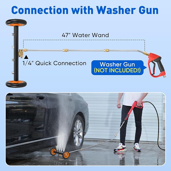 2-in-1 16'' Undercarriage Pressure Washer Water Broom, 4000PSI Cleaner | 4 Replaceable Nozzles Under Car Pressure Washer Attachment with 3 Pieces Extension Wand&Hub Brusher for Surface Power Washer