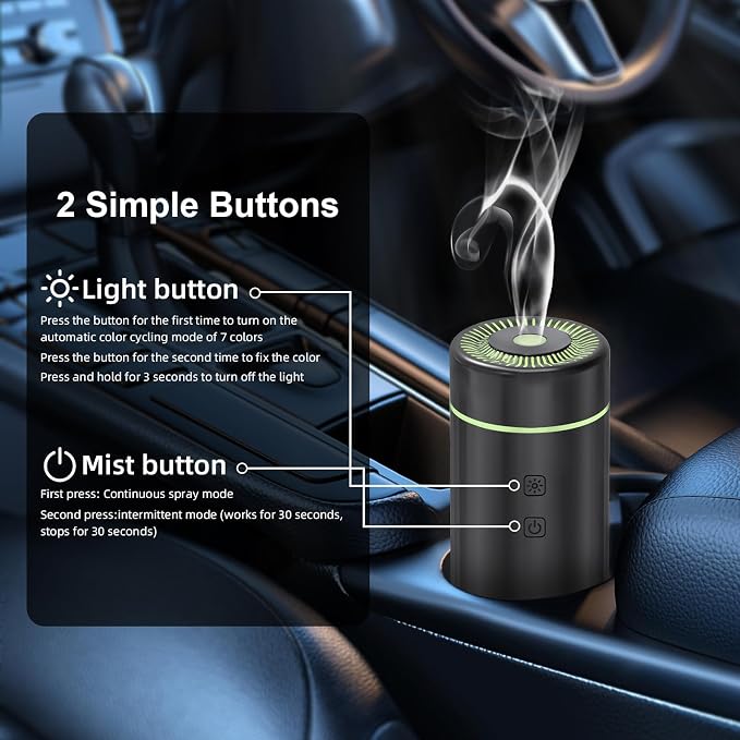 SEEDSEEL 100ML Car Diffuser, USB Rechargeable Battery Operated,Powered Cordless Essential Oil Diffuser, 7 LED Color Lights 2 Timer Modes for Car Outdoor Home (Black)