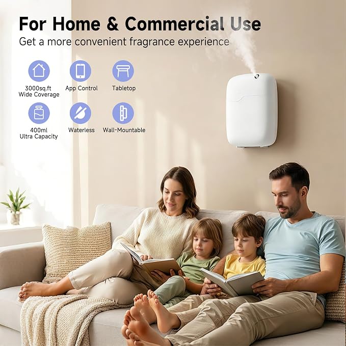Waterless Essential Oil Diffuser for Home Large Room Hotel Whole House Gift | Scent Diffuser Up to 3000 sq ft, Smart Cold Air Scent Oil Machine, App & Panel Control,Long Lasting Aroma,No Water,400mL
