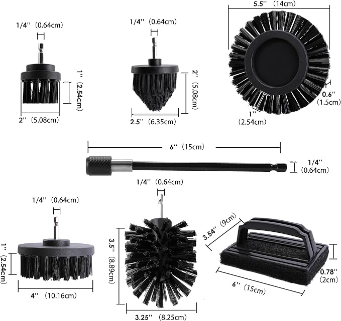 6 Piece BBQ Grill Cleaning Brush Ultra Stiff Drill Powered Cleaning Brushes Nylon Safe Bristle BBQ Grill Rust Remover Gift for Dad Grill Cleaner for Outdoor Grill (Black)