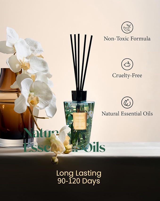 M&SENSE Reed Diffuser Set, Jasmine, 8.79 oz Natural Essential Oil | Non-Toxic Organic, Long-Lasting Fragrance, Ideal for Living Room, Bedroom, Gifts for Women