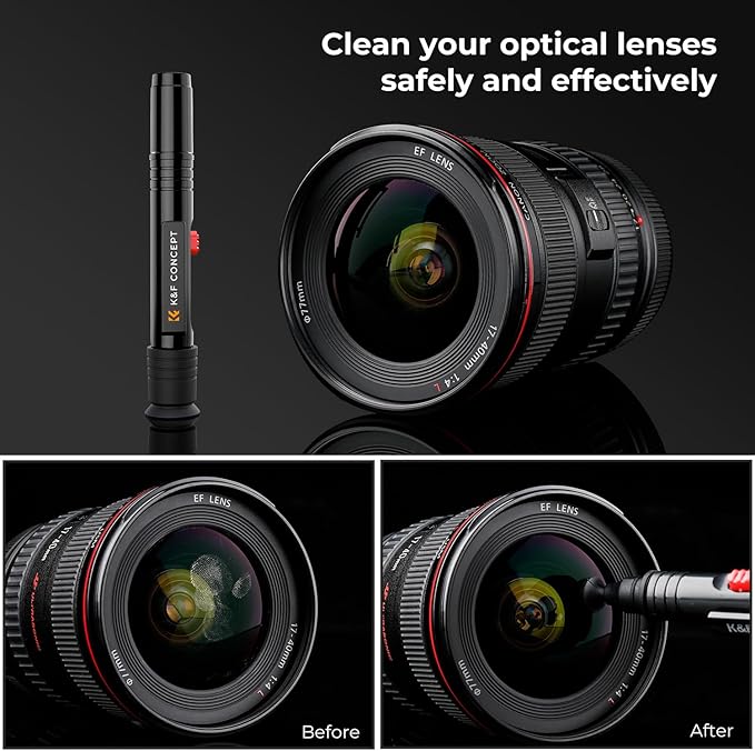 K&F CONCEPT Professional Lens Cleaning Pen X3,Carbon Head,Soft Brush | 3-in-1 Cleaning Effect,Deep Cleaning,Telescopic Button,for Canon Nikon,Camera Optical Lenses and Glasses Clean, MP04