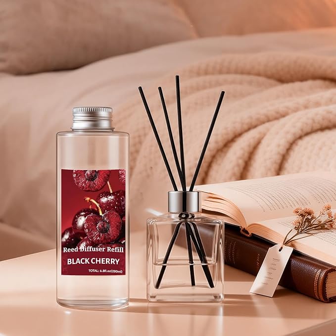 STRN Reed Diffuser Oil Refill, Black Cherry Scented Diffuser 200ML | Summer Long-Lasting Fragrance for Living Room, Bedroom, Office, Home Décor