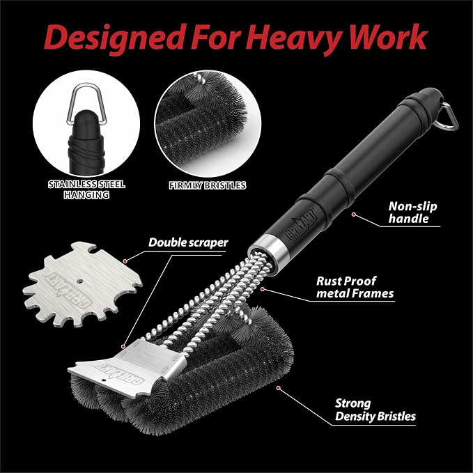 GRILLART Grill Brush and Scraper,18 Inch BBQ Grill Cleaning Brush Kit, Wire Scrubber, Universal Fit BBQ Cleaner Accessories for Grill/Smoker/Gas/Charcoal Grill Cleaning-Grill Gifts for Men/Dad