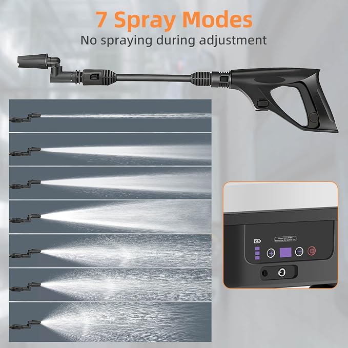Portable Cordless Pressure Washer, 6-in-1 Nozzle Water Pressure Washer with 7 Adjustable Pressure Levels, Electric Power Washer with 3.4 Gallon Tank for Camping Patio Car Garden Cleaning