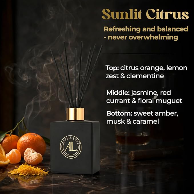 Black Reed Diffusers for Home | Premium Fragrance Diffuser | Reed Diffuser Sticks in Oil Set with Sunlit Citrus Scent | Smell Good Stuff | Long-Lasting Oil for Bathroom & Office (5 oz)