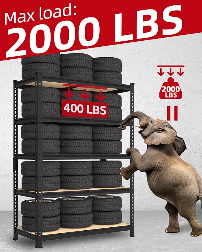 PrimeZone 35.5" x 12" x 72" Heavy Duty Storage Shelves - 5 Tier Adjustable Garage Storage Shelving, Metal Storage Utility Rack Shelf Unit for Warehouse Pantry Closet Kitchen, Black, 3 Pack