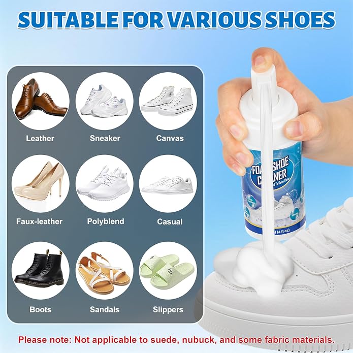 Jevvu Shoe Cleaner, Sneaker Cleaner Foam for Removing Stains and Dirt, Shoe Cleaning Kit for White Shoes