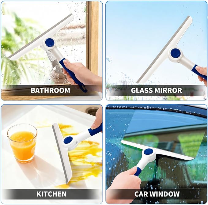 Window Squeegee for Glass Doors，All-Purpose 9.7” Window Cleaning Squeegee, Handheld for Windows, Car Windshields & More，Blue (9.7" Window Squeegee)
