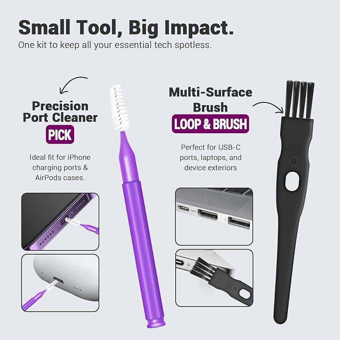 Cleaning Kit for Cell Phone and Headphone Charging Port, USB C, Speaker | Cleaner Tool Fit for iPhone 16 15 14 13 Samsung, Professional Cell Phone Port Cleaning Kit for Lightning & Type C