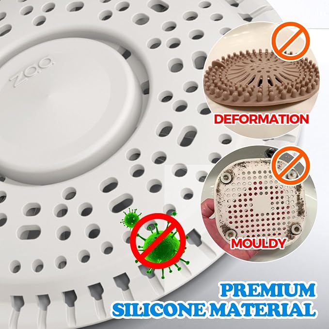 zaa Shower Drain Hair Catcher, Upgraded 2 Pack Premium Silicone Drain Protector & Shower Drain Cover for Regular Floor Drains of Shower Room, Bathroom, White
