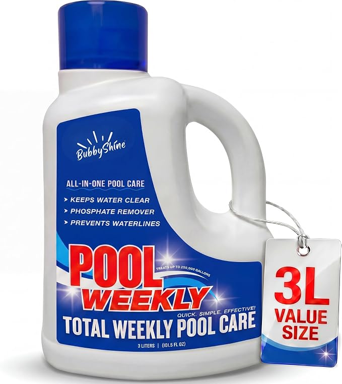 Weekly Pool Treatment with Phosphate Remover, Pool Clarifier and Pool Waterline Cleaner, Saltwater Safe, 3L - BubbyShine