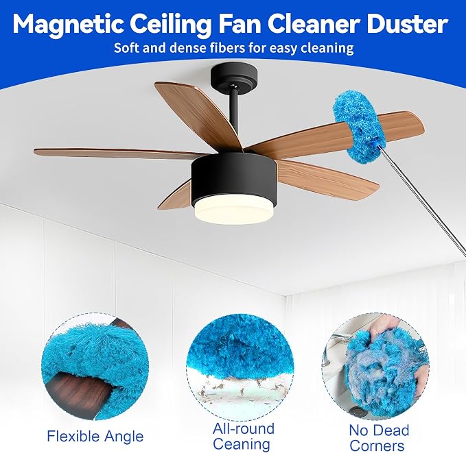 Duster with Extension Pole, 7 in 1 Cleaning Kit with Microfiber Dusters | Long Dusters for Cleaning High Ceilings, Cobweb Duster for Fan and Blinds, Feather Dusters Kit for Furniture Indoor Use