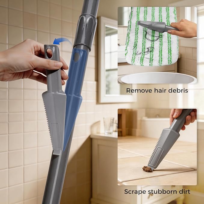 Masthome Microfiber Flat Mop,16" Head with 5 Washable Pads | 360°Rotating Wet Dry Mop, Adjustable Handle,Free Cleaning Scraper,Dust Mop for Hardwood Tile Laminate Floors