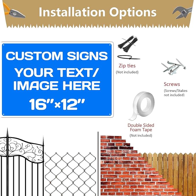 Personalized Aluminum Metal Signs - Weatherproof, Custom Text & Picture, Multiple Sizes, Hazard, Garden, Custom Door, Business Signs