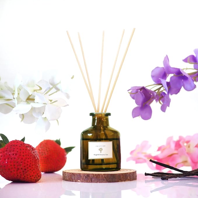PRISTINE English Country Inn Reed Diffuser for Home | Fresh Blend of Strawberry, Vanilla, Musk Reed Diffuser Set, Oil & Reed Diffuser Sticks | Home & Office Decor | Fragrance
