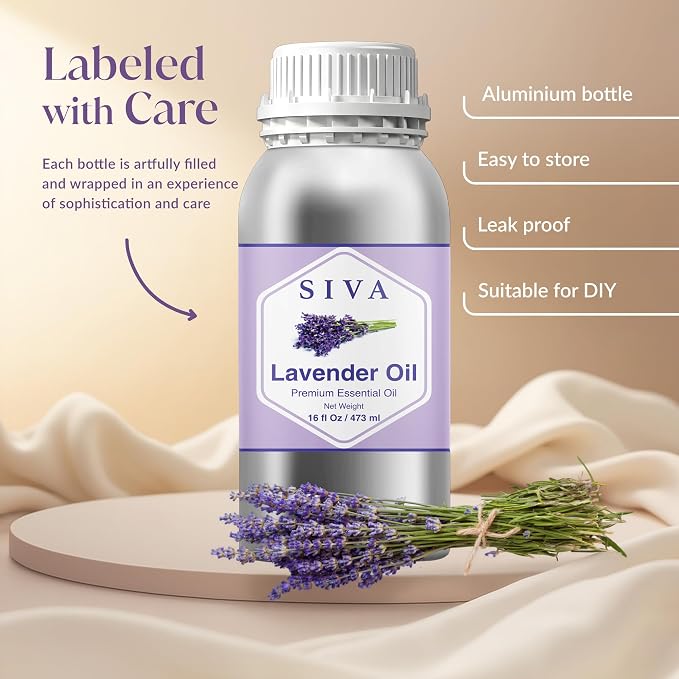 Siva Lavender Essential Oil, Huge Bottle, Large Size, 16 Fl Oz (473 ml) | Lavender Oil for Diffuser, Humidifier, Linen Spray, Skin Care, Hair Care, Body Massage, Soap, Candle, Bath Salt & DIY Blends