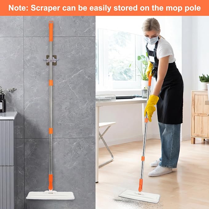 wlich Microfiber Flat Mop, 55" Extendable, 2 Washable Pads, White & Orange | Wet & Dry Cleaning, 360° Swivel Head, Lightweight Aluminium Handle for Tile, Wood, Laminate and Marble Floors