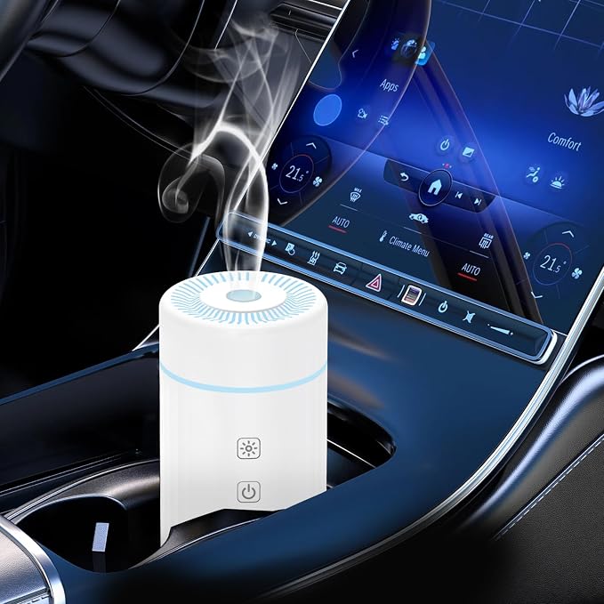 SEEDSEEL 100ML Car Essential Oil Diffuser, Rechargeable Battery Powered, Cordless Portable Diffuser with 7 LED Color Changing Lights for Travel (White)