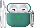 R-fun Compatible with AirPods 3 Case Cover, Silicone Protective Accessories Skin with Keychain Compatible with Apple AirPod 3rd Generation 2021 for Women Men Girls Boys,Front LED Visible,Pine Green