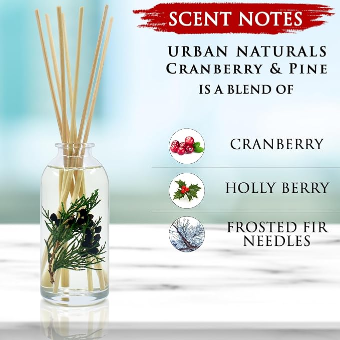 Reed Diffuser Set, Cranberry & Pine - Bathroom Shelf Décor | Holiday Wreath with Real Botanicals, Christmas Gift Idea for the Home
