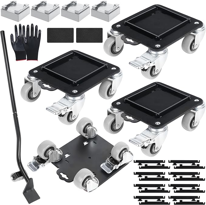 Furniture Movers with 4 Wheels,Heavy Duty Furniture Lift Mover Tool Set with 2000 lbs Load Capacity, Easy Sliders Dolly with Removable Side Guards&Brake, for Moving Appliance,Sofa etc