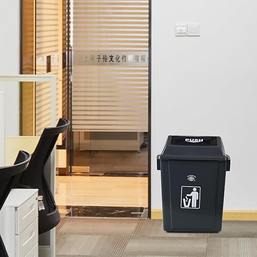 6 Gallon Plastic Swing Lid Garbage Can, Office Trash Can with Swing Top Lid, 4-Pack