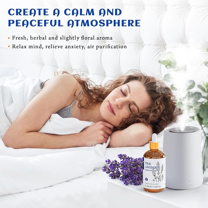 HIQILI Lavender Essential Oil for Diffuser, Aromatherapy & Better Sleep | With 10ml travel bottle, Relaxes Mind & Eases Stress, Calming Scent for Room Office & Workspace - 100mL / 3.38 fl oz
