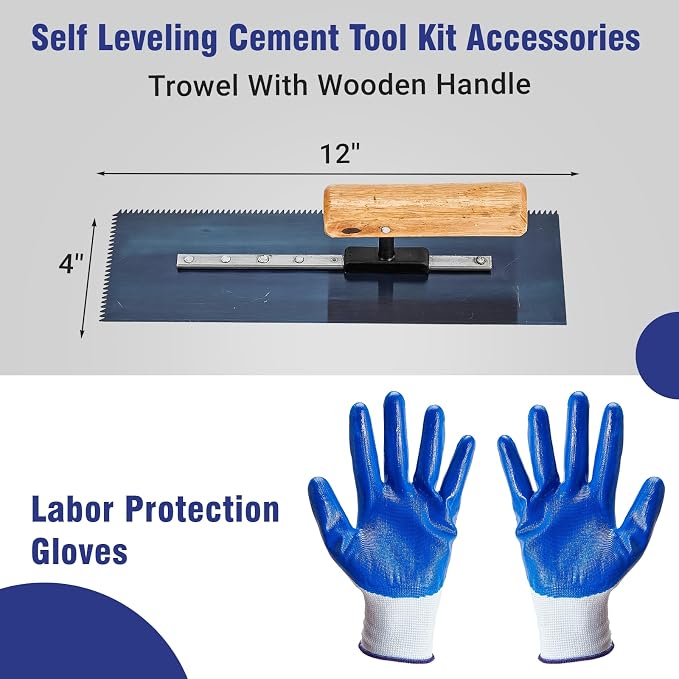 Self Leveling Concrete Tools, Spiked Roller for Self Leveling | with Adjustable 5.1ft Pole, Garage Floor Epoxy Kit with Cement Leveling Rake, Spike Shoes for Epoxy Flooring