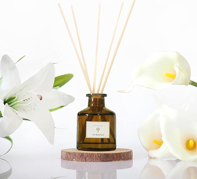 PRISTINE Lily & Jasmine Reed Diffusers for Home & Bathroom | Refreshing Lily of Valley & Jasmine Room Fragrance Reed Diffuser, Oil & Room Diffusers with Reeds Stick Set | Home Fragrance Scent Diffuser