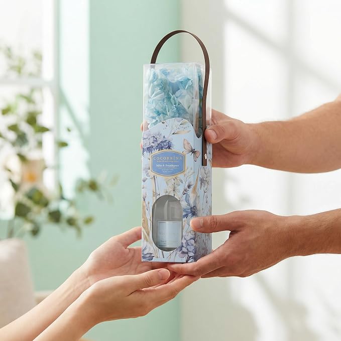 Reed Diffuser - Mint & Eucalyptus 8.5 Fl.oz Flower Reed Diffuser with Sticks, Bedroom Bathroom Shelf Decor (Floral Basket Collection)