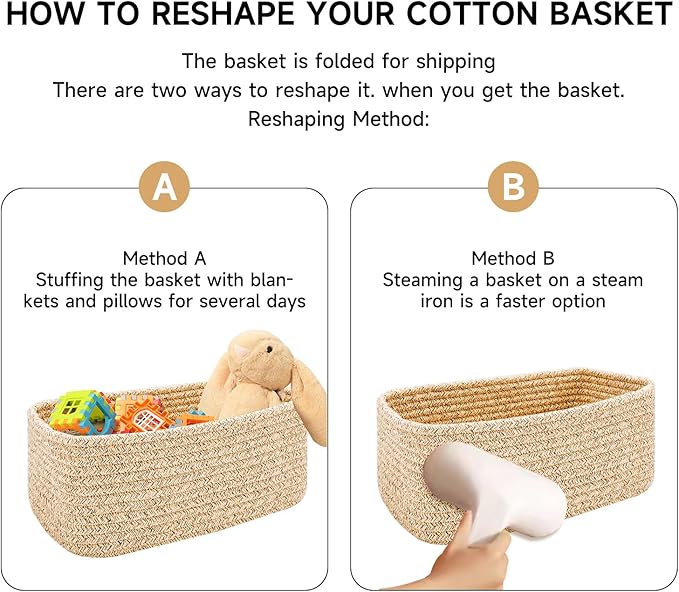 Small Storage Baskets for Organizing | Closet Organizer Bins | Shelf Toy Basket | Woven Rope Baskets | Cube Decorative Box | Shallow Basket | 11.5x7.5x4.7” | 3 Packs Navy Blue