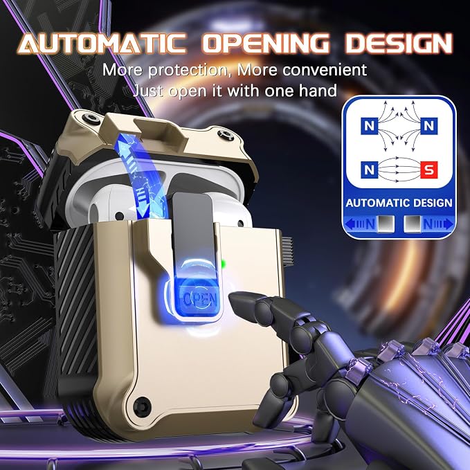 R-FUN for AirPods 2 Case Cover with Lock Magnetic Lid, Golden | Compatible with Apple AirPods 2 and AirPods(2016), Case with Cleaner Kit & Keychain, Powerful Drop Protection