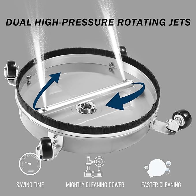 17" Pressure Washer Surface Cleaner with 4 Wheels, Stainless Steel Power Washer Surface Cleaner for Driveways Sidewalks Patios, 1/4" Quick Connector, 2 Extension Wand, 4000 PSI