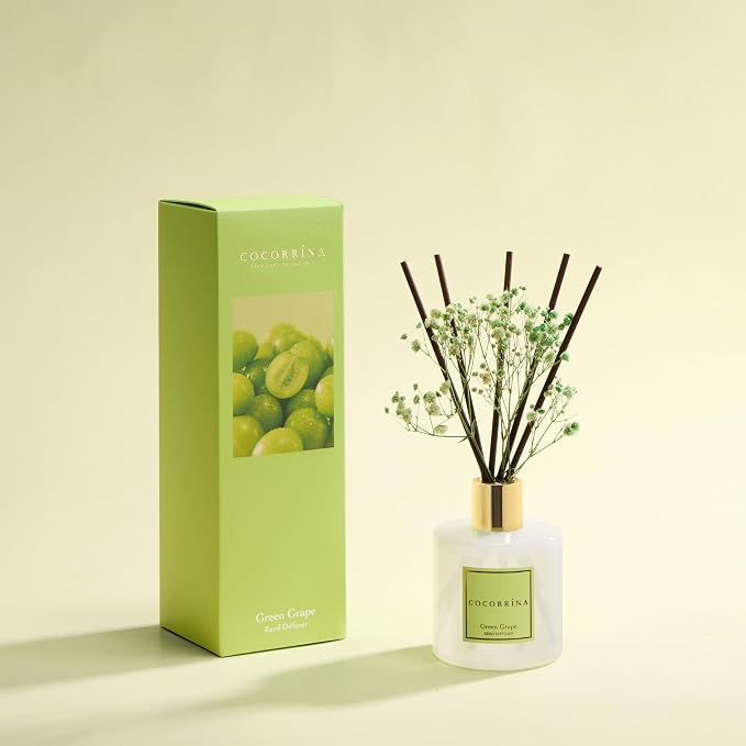 Reed Diffuser - Green Grape 6.7 fl oz Reed Diffuser with Sticks, Home Bedrrom Bathroom Shelf Decor
