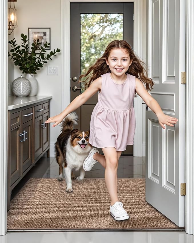 LUMI Indoor Door Mat 32"x47", Ultra Thin Low Profile Non-Slip Doormat for Home Entrance, Absorbent & Stain-Resistant Welcome Mats, Washable Entryway Mat for Front Door, Patio, Porch, Camel