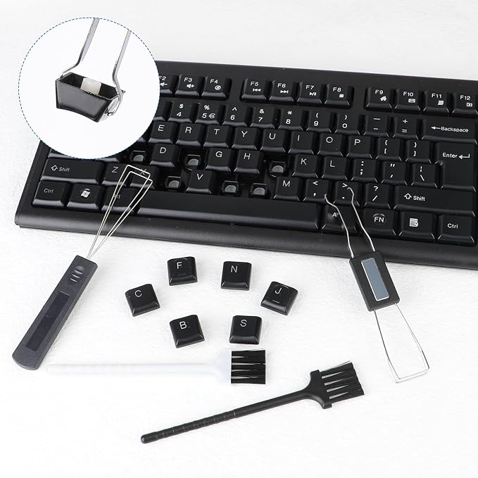 2PCS Keycap Puller and Switch Puller with 2PCS Keyboard Brush, Keycap Remover Switch Puller Mechanical Stainless Steel Keyboard Remover Keyboard Cleaning and Fixing Tool for Mechanical Keyboard