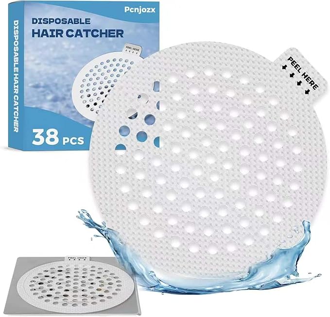 38 PCS Disposable Shower Drain Hair Catcher, Mesh Drain Covers Stickers, Peel & Stick Drain Strainers to Stop Clogs, Strong Adhesive Mesh Stickers for Bathtub, Bathroom, Kitchen Sink, Easy Peel Remove