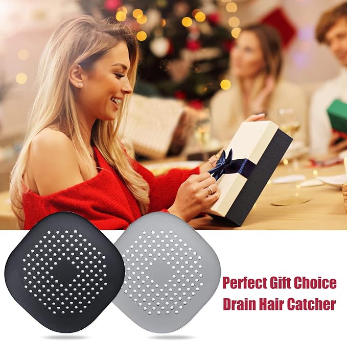 Hair Drain Catcher,Square Drain Cover for Shower Silicone Hair Stopper with Suction Cup,Easy to Install Suit for Bathroom,Bathtub,Kitchen 2 Pack (Sliver Grey Black) | Drainer Cover Silicone Hair Stopper with Suction Cups,Protector Accessories,Easy to I...