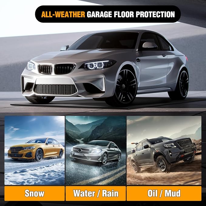 Nilight 8.6 x 22 FT Garage Floor Containment Mat with Edge for Under Car | Heavy Duty PVC, 1.4" Raised Edge, Waterproof, Easy to Clean, Include Squeegee, for Full Size Pickup Trucks SUVs Luxury Sedans