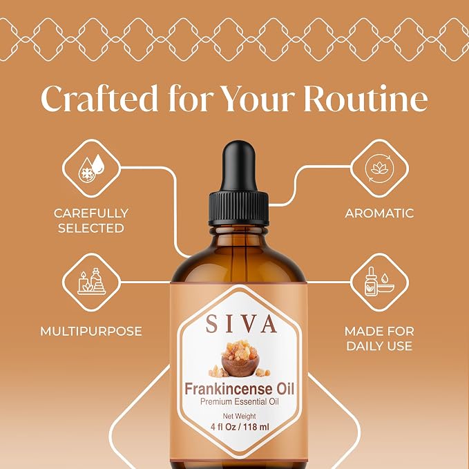Siva Frankincense Essential Oil with Dropper, 4 Fl Oz (118 ml) | Frankincense Oil for Diffuser, Humidifier, Skin, Body, Perfume, Home Fragrance, Incense, Bath, Soap, Candle & DIY Projects