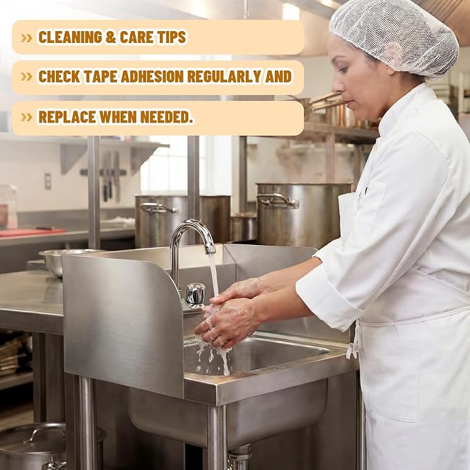 Lewtemi 2 Pcs 17" x 12" Sink Splash Guard for Kitchen 304 Stainless Steel with Double-sided Tape Wall Mount Side Splash Guards Protection for Commercial Kitchens Restaurant Bar Hand Sink