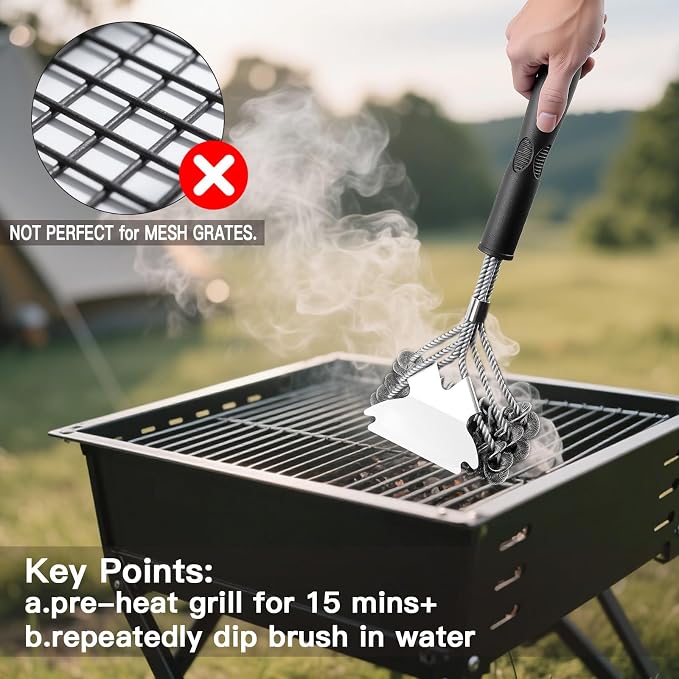 Grill Brush and Scraper Bristle Free Safe BBQ Brush for Grill Stainless Grill Grate Cleaner Safe Grill Accessories for Porcelain/Weber Gas/Charcoal Grill Gifts for Grill Wizard/Men/Dad