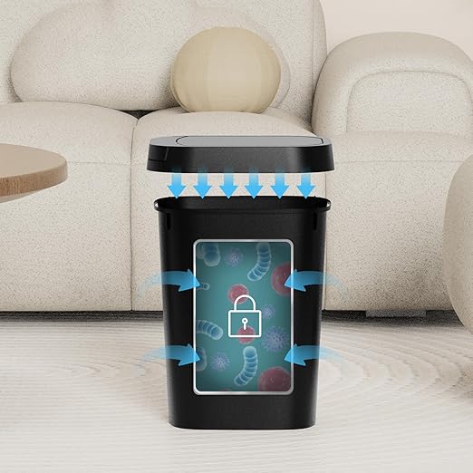3 Pack Bathroom Small Trash Can with Lid, 2.6 Gallon Slim Garbage Bin with Pop-Up Lid, 10L Plastic Wastebasket for Bedroom, Office, Kitchen, Toilet (Matte Black)