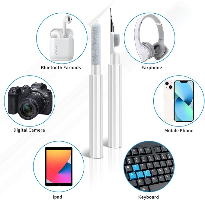 Cleaner Kit for AirPods 1 2 3 Cleaning Tool for Removing Ear Wax/Dirt/Gunk | Included Metal Tip, Soft Brush & Flocking Sponge to Clean Wireless Earbuds, Charging Case, iPhone, Keyboard & Electronics