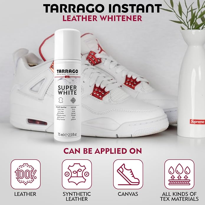 Tarrago Super White- Shoe Whitener Instant Cleaner for Sneakers with Applicator Tip for Leather Renew 75mL