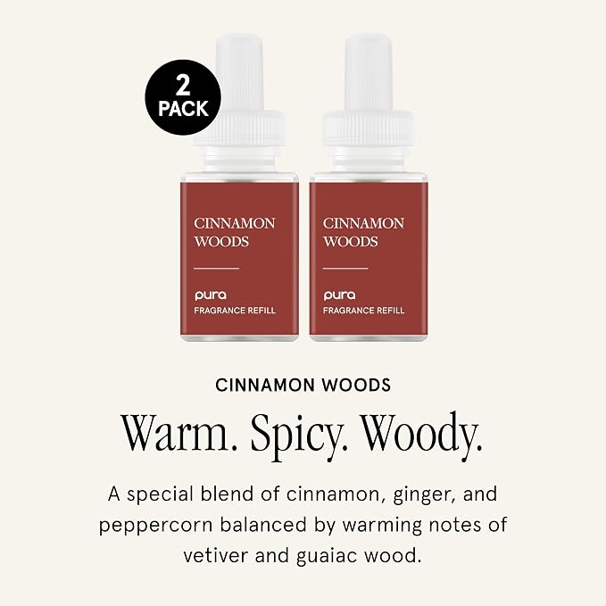 Pura Smart Home Scent Refill - Long-Lasting Premium Fragrance per Refill - Clean Diffuser Fragrance for Home, Office & Apartment - 2 Pack, Cinnamon Woods