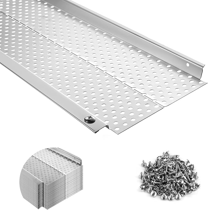 5 inch Gutter Guard, 26 Pack,104ft, Aluminum Mesh Leaf Guards, DIY Leaf Filter Gutter Protection Cover, Raptor Gutter Guard Cleaning Tools for Downspout, Roof, with Screws