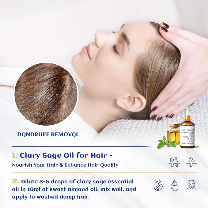 HIQILI Clary Sage Oil Essential, Herbal Sooth Aroma in Diffuse, Meditation, Calming Sleep at Bedtime, Body Massage, Moisturize Skin, DIY Deodorant Spray - 100ML | Can be added for meditation, bedtime calming sleep, DIY deodorant spray use – 100mL / 3.3...